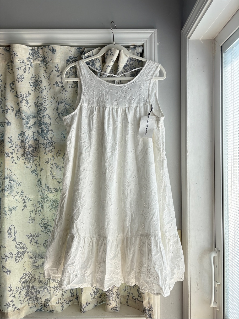 Lucky Brand White Eyelet Embroidered Midi Lightweight Sun Dress‎